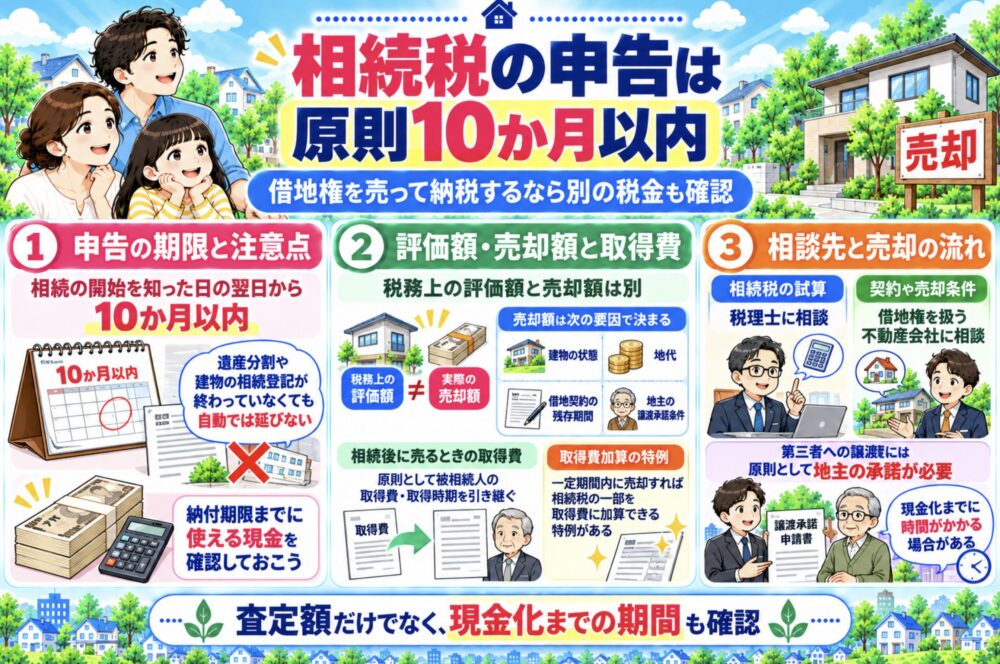 相続税の申告は原則10か月以内。借地権を売って納税するなら別の税金も確認