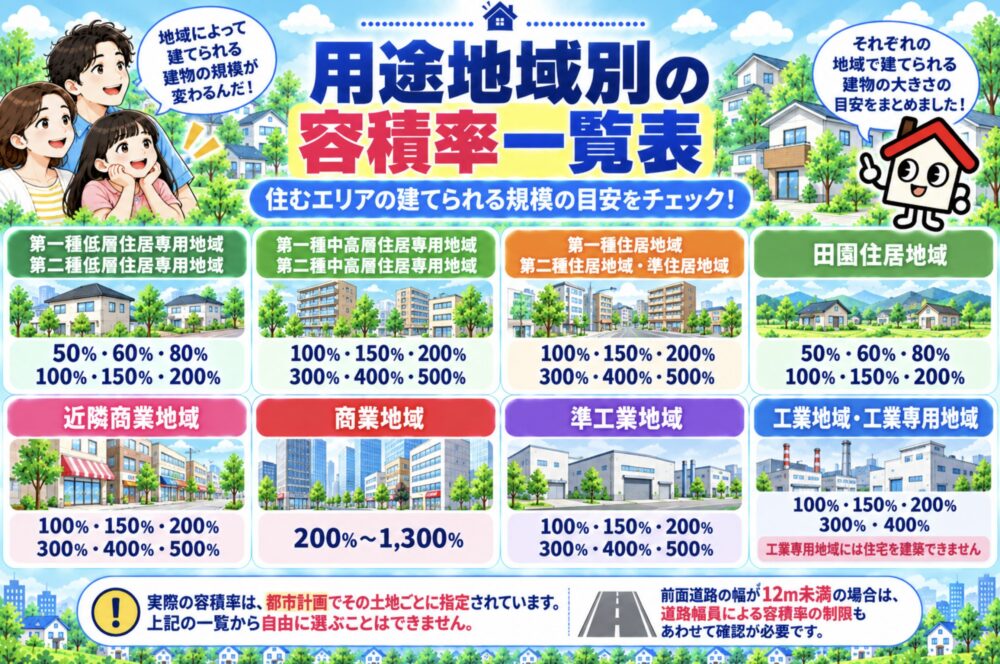 用途地域別の容積率一覧表