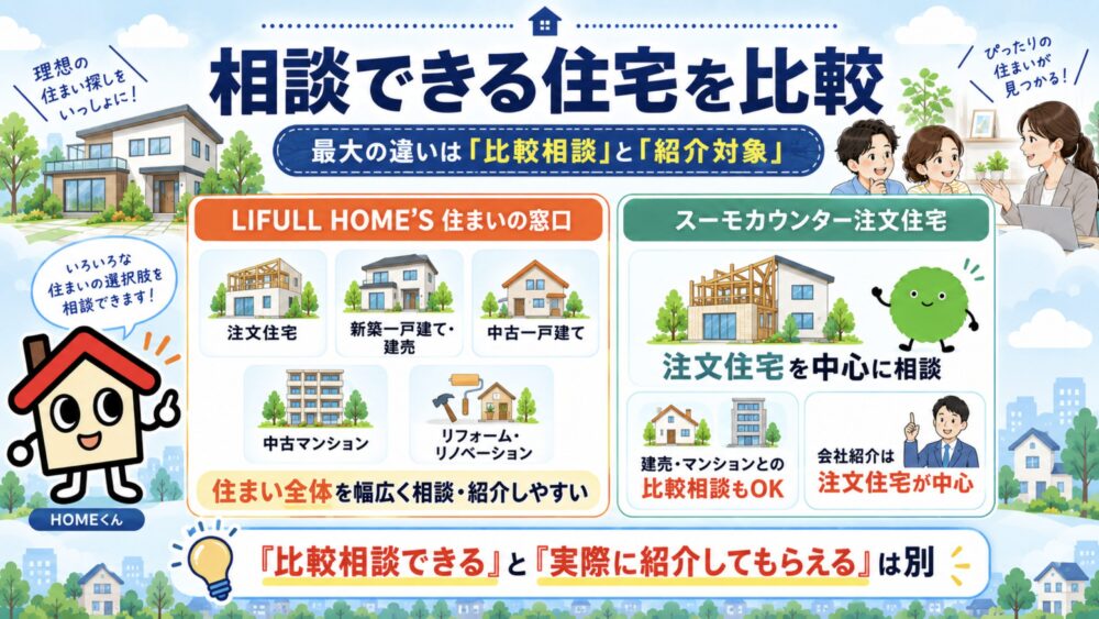 相談できる住宅を比較｜最大の違いはここLIFULL HOME'S住まいの窓口・スーモカウンター