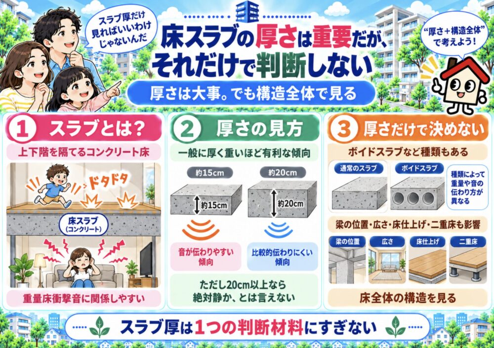 床スラブの厚さは重要だが、それだけで判断しない