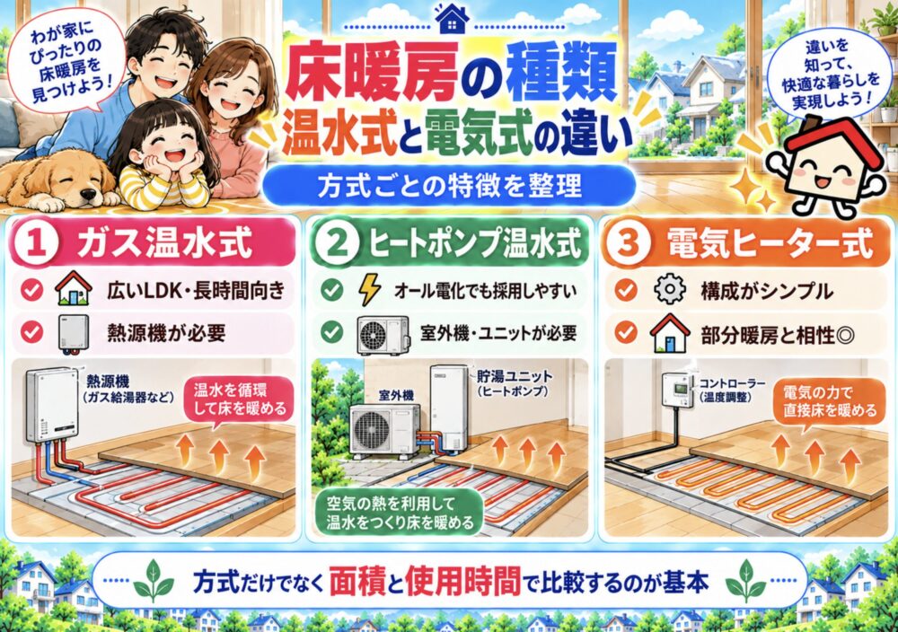 床暖房の種類｜温水式と電気式の違い