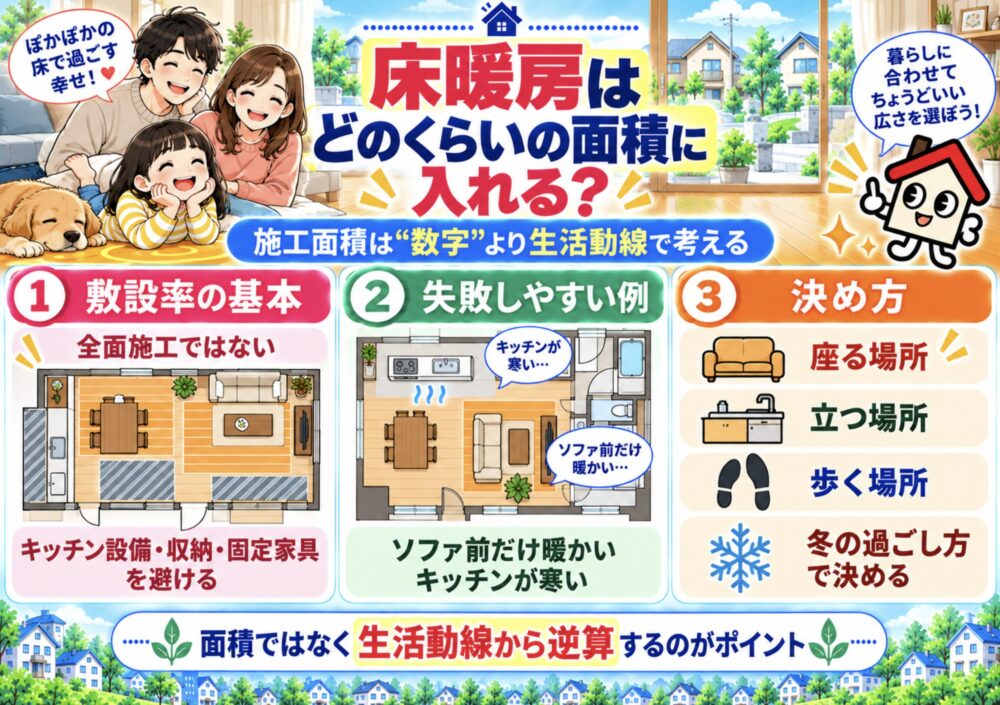 床暖房はどのくらいの面積に入れる？