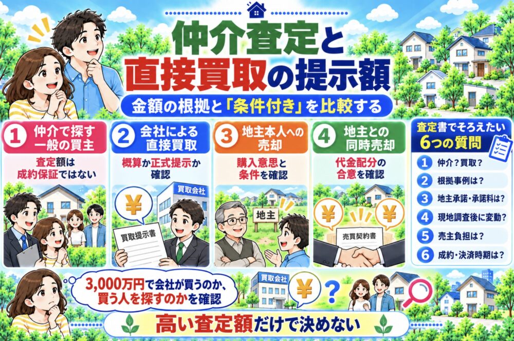 仲介査定と直接買取の提示額｜金額の根拠と「条件付き」を比較する　借地権