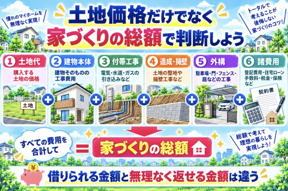 土地価格だけでなく家づくりの総額で判断しよう