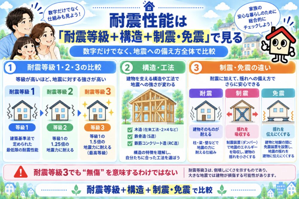 2．耐震性能は「耐震等級＋構造＋制震・免震」で見る