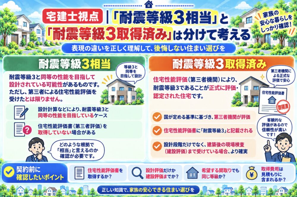 宅建士視点|「耐震等級3相当」と「耐震等級3取得済み」は分けて考える