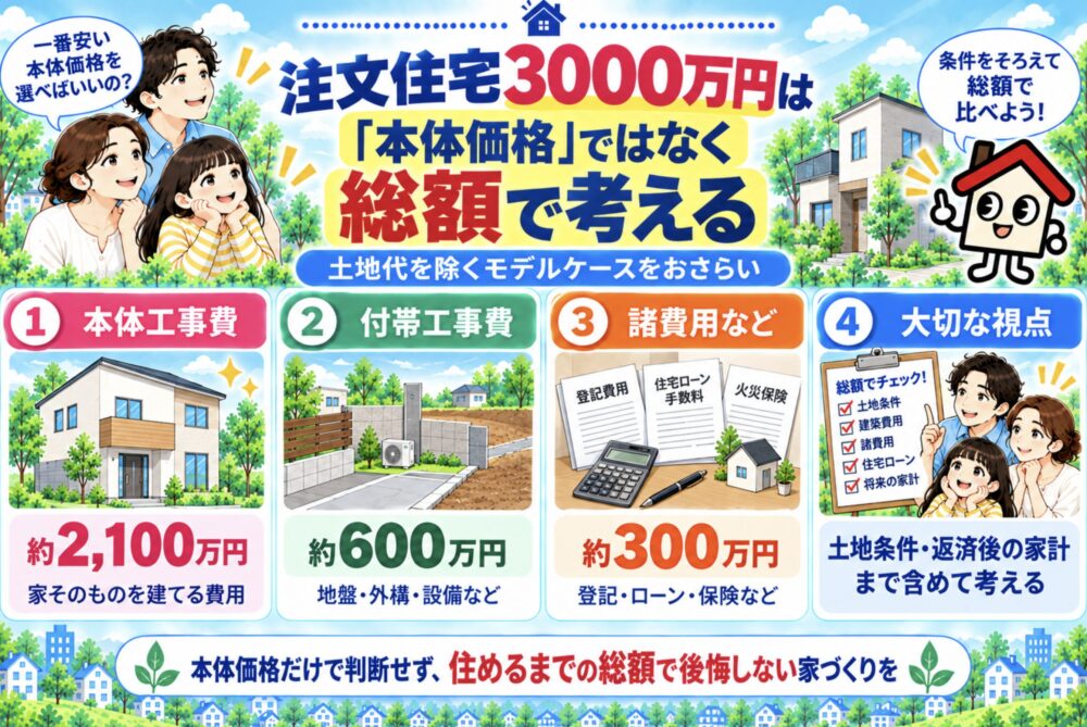 まとめ|注文住宅3000万円は「本体価格」ではなく総額で考えよう