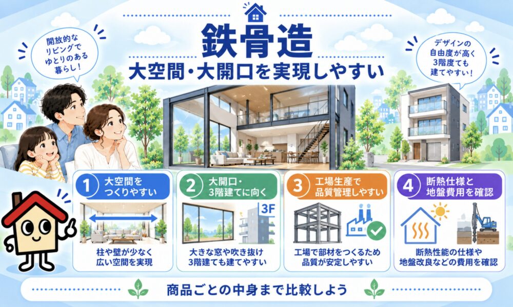 鉄骨造｜大空間・大開口を実現しやすい