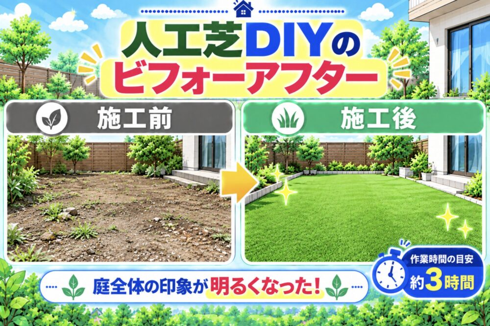 人工芝DIYのビフォーアフター