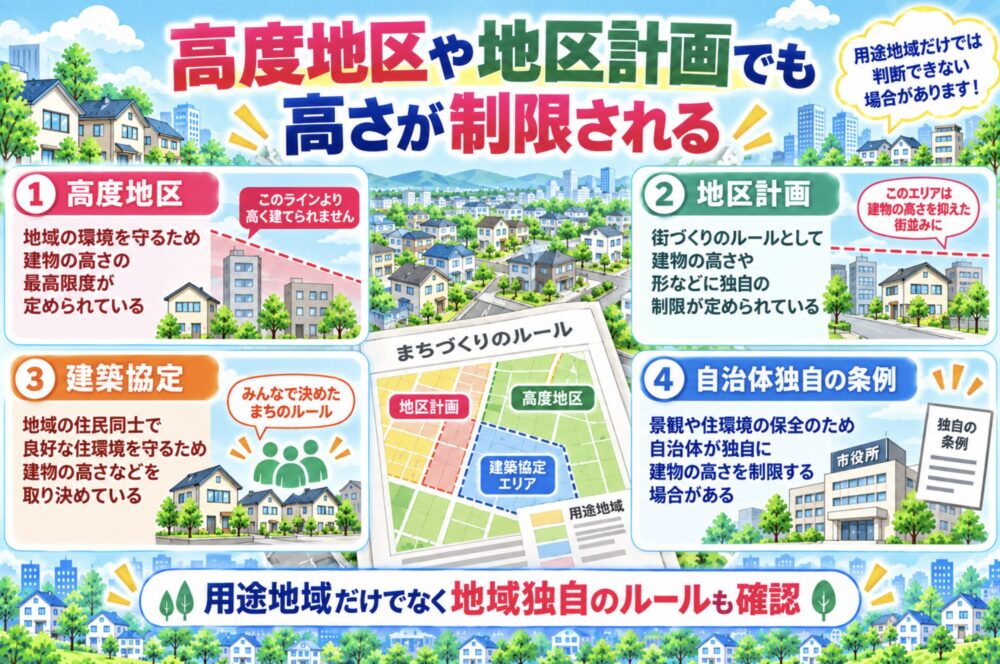 高度地区や地区計画でも高さが制限される