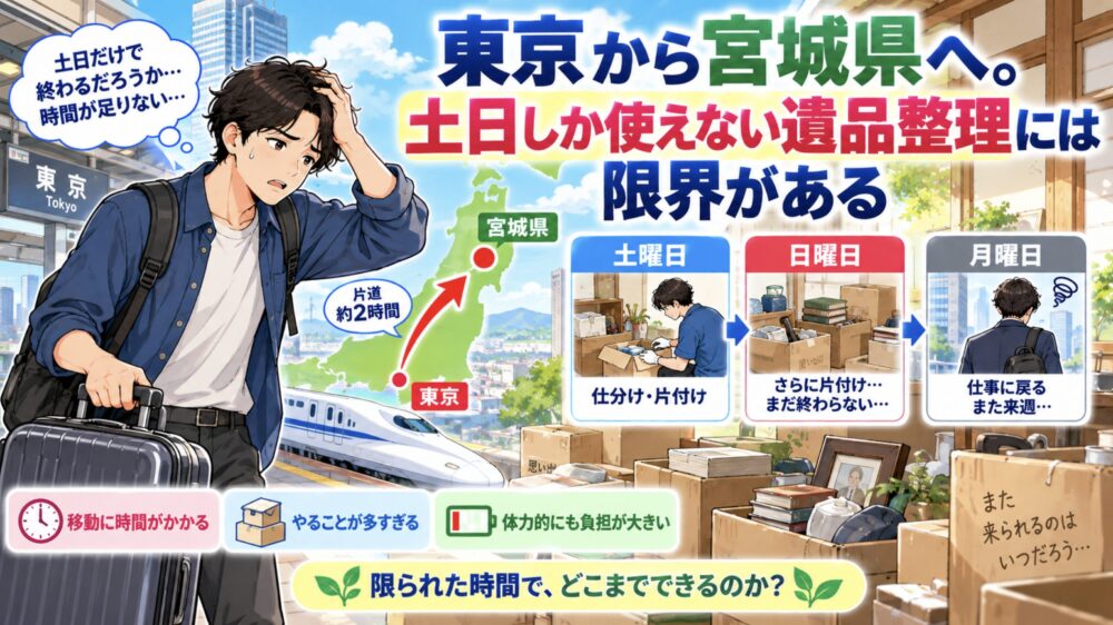 遺品整理　東京から宮城県へ。土日しか使えない遺品整理には限界がある
