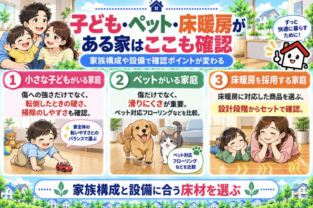 子ども・ペット・床暖房がある家はここも確認