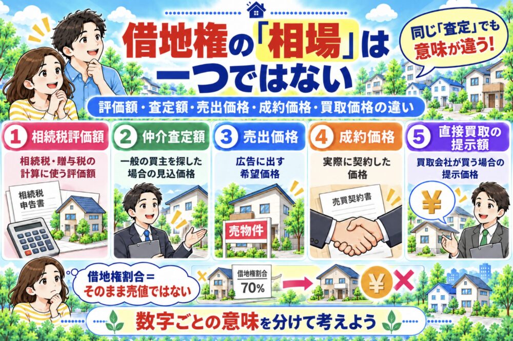 借地権の「相場」は一つではない｜評価額・査定額・売出価格・成約価格の違い