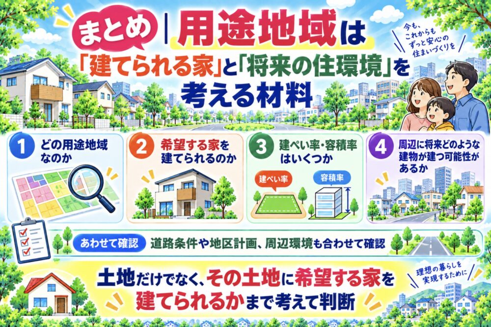 まとめ|用途地域は「建てられる家」と「将来の住環境」を考える材料