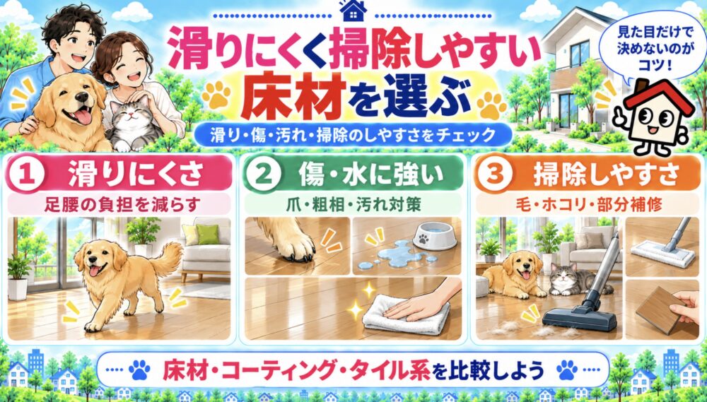 滑りにくく掃除しやすい床材を選ぶ