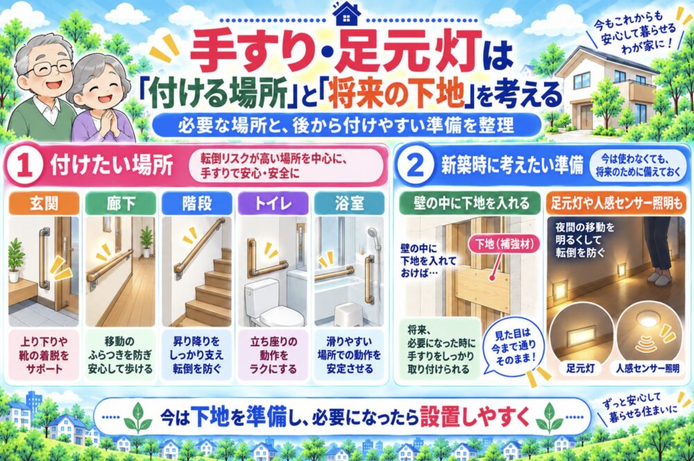 手すり・足元灯は「付ける場所」と「将来の下地」を考える