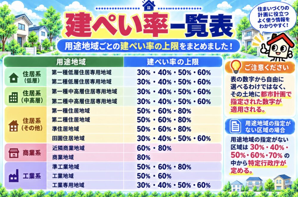 建ぺい率一覧表