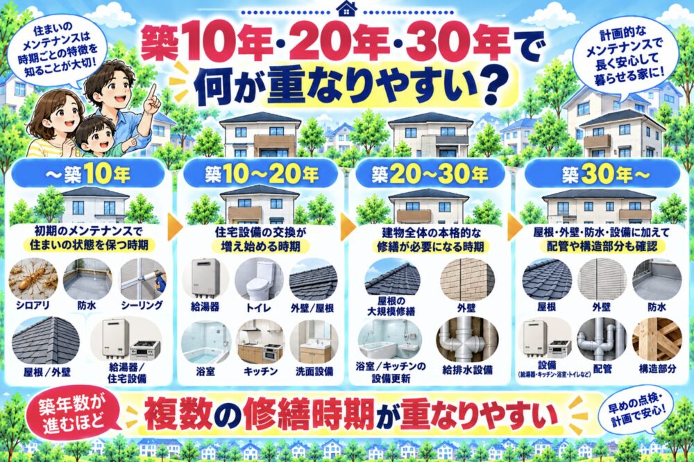 築10年・20年・30年で何が重なりやすい？戸建てメンテナンス・修繕