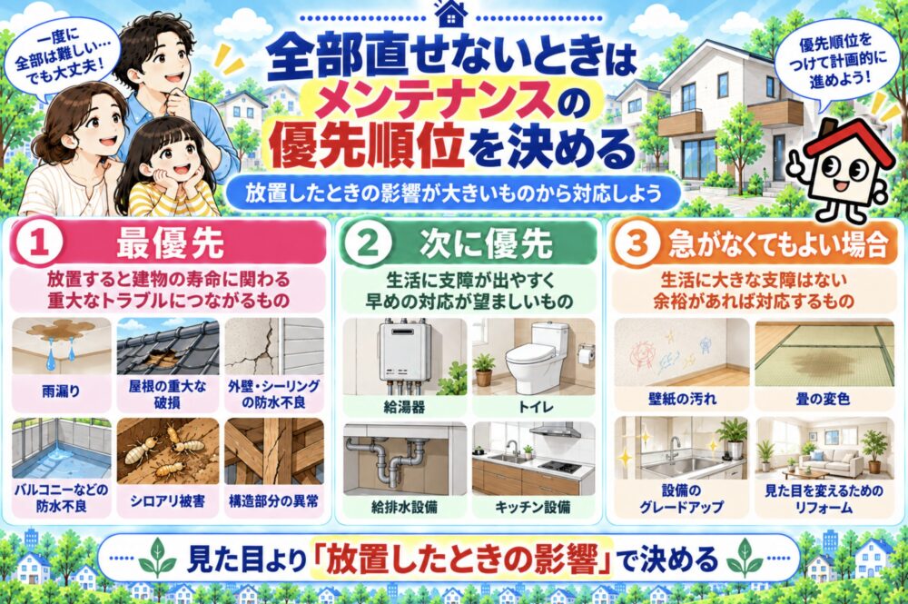 マイホーム全部直せないときはメンテナンスの優先順位を決める