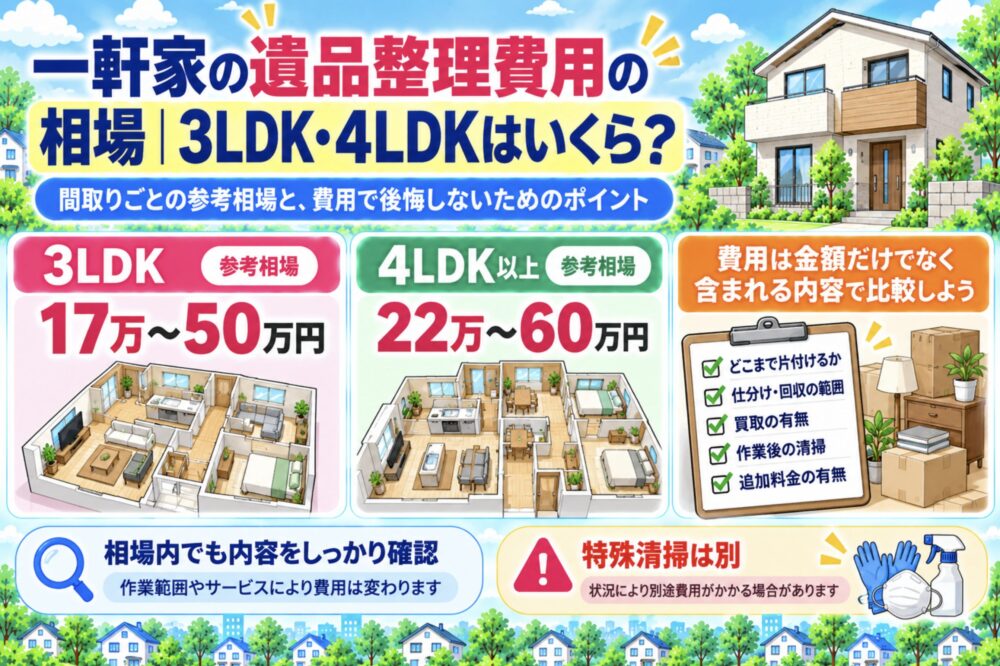 一軒家の遺品整理費用の相場｜3LDK・4LDKはいくら？