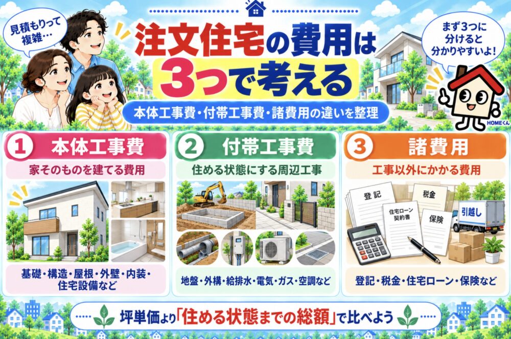 注文住宅の費用は「本体工事費・付帯工事費・諸費用」の3つで考える