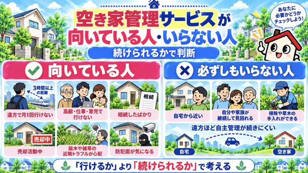 空き家管理サービスが向いている人・いらない人