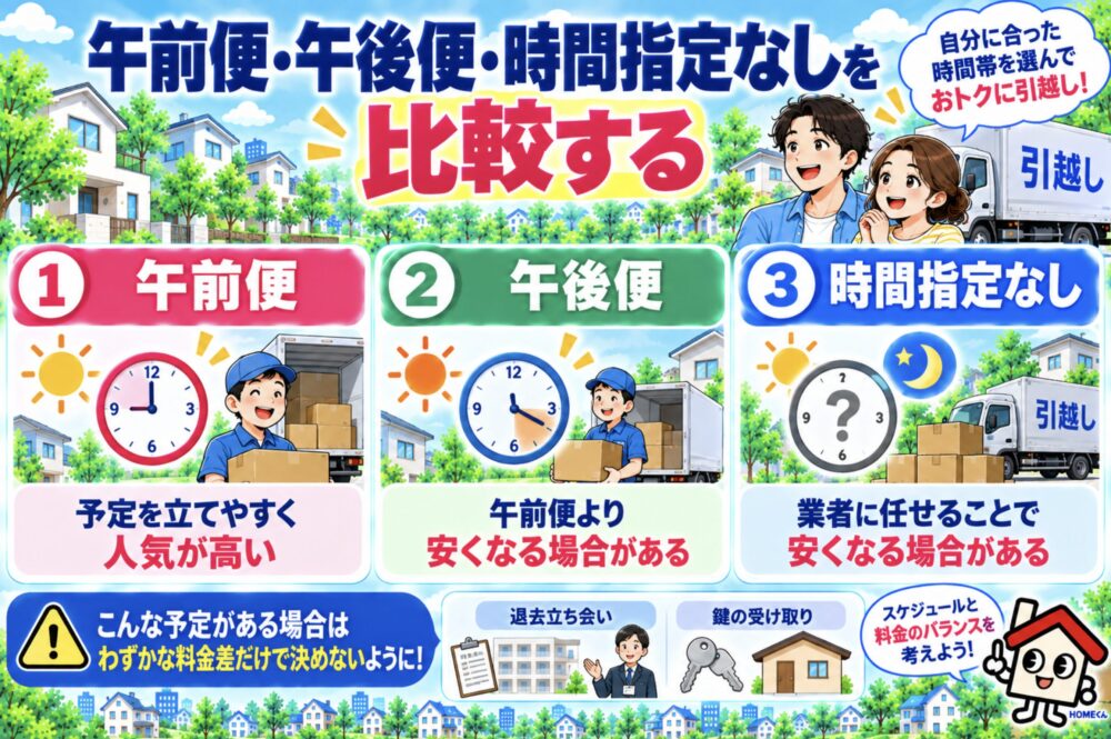 午前便だけでなく午後便・時間指定なしも比較する