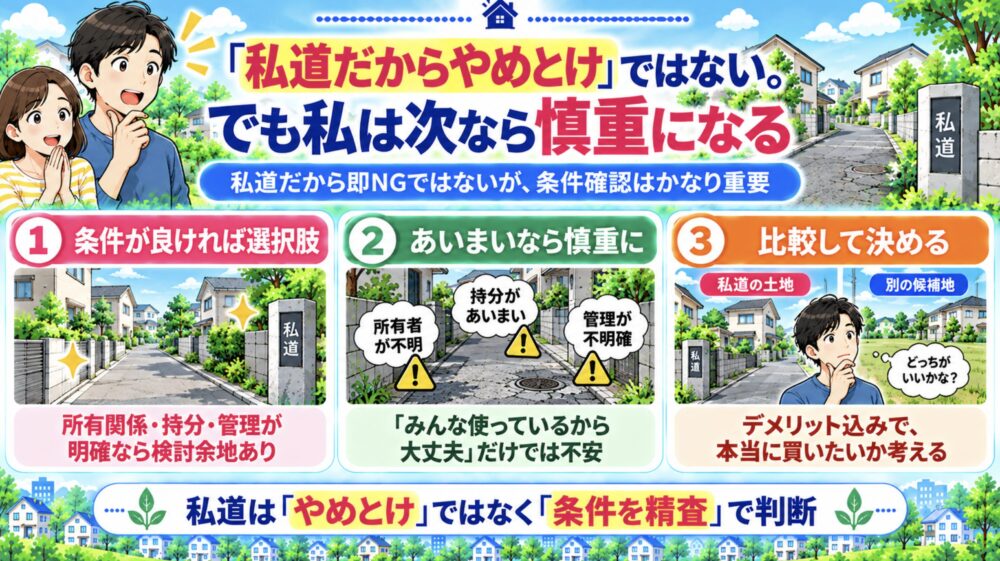 「私道だからやめとけ」ではない。でも私は次なら慎重になる