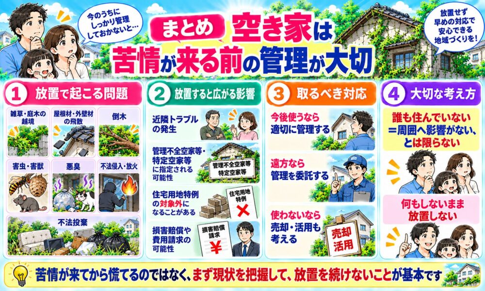 まとめ|空き家の近隣トラブルは「苦情が来る前」の管理が大切