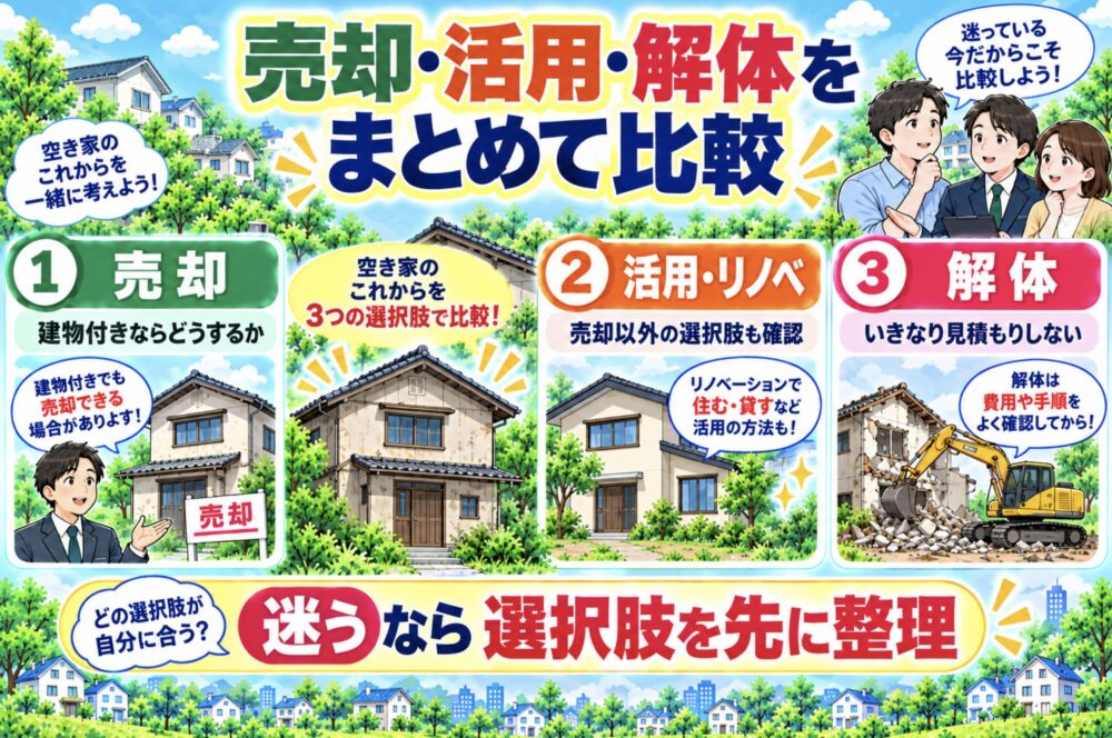 迷っている段階なら「売却・活用・解体」をまとめて比較する
