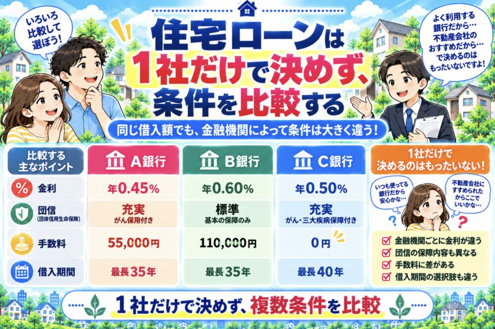 住宅ローンは1社だけで決めず、条件を比較する