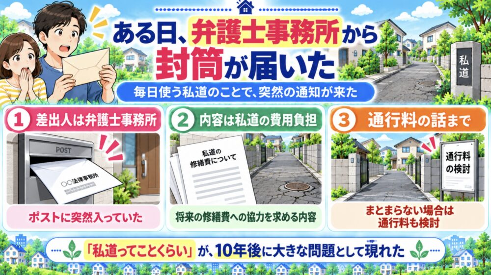 ある日、弁護士事務所から私道の件で封筒が届いた