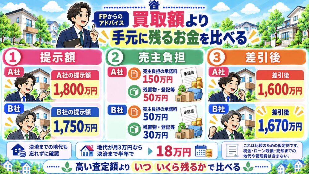 FPからのアドバイス｜買取額より、売却後に残るお金を比べる