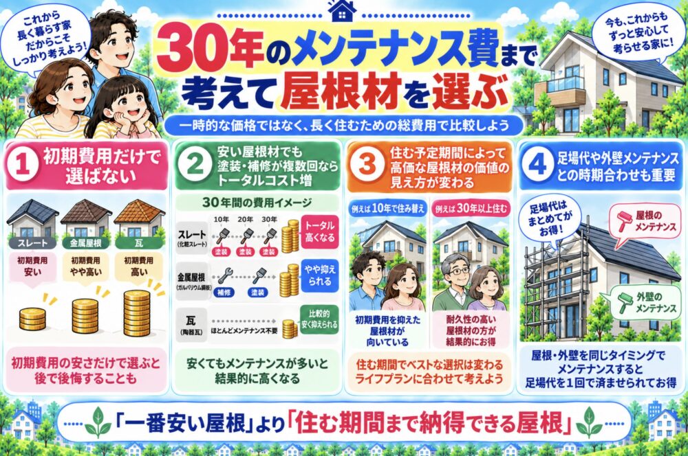 30年のメンテナンス費まで考えて屋根材を選ぶ