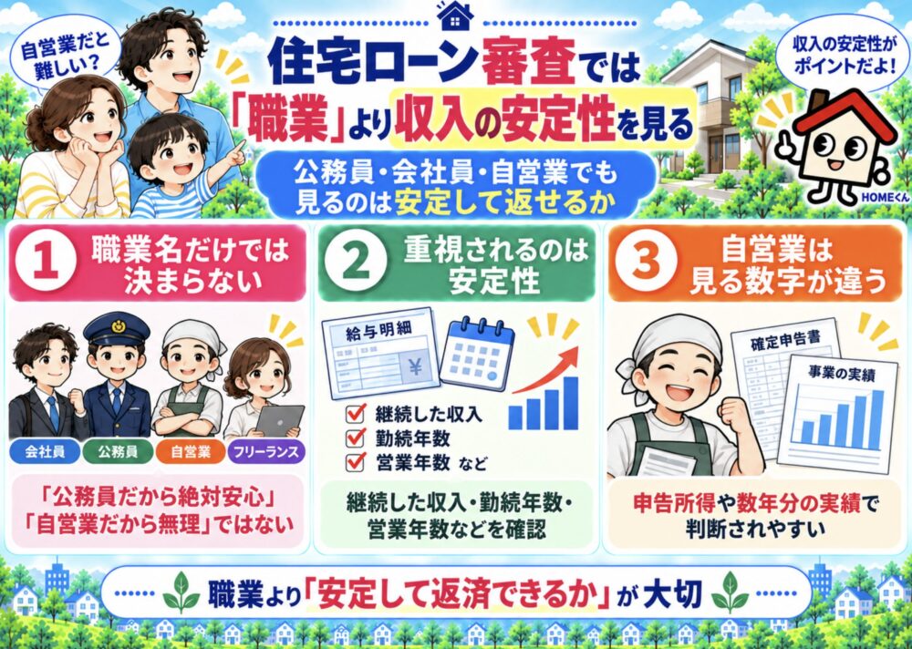 住宅ローン審査では「職業」より収入の安定性を見る