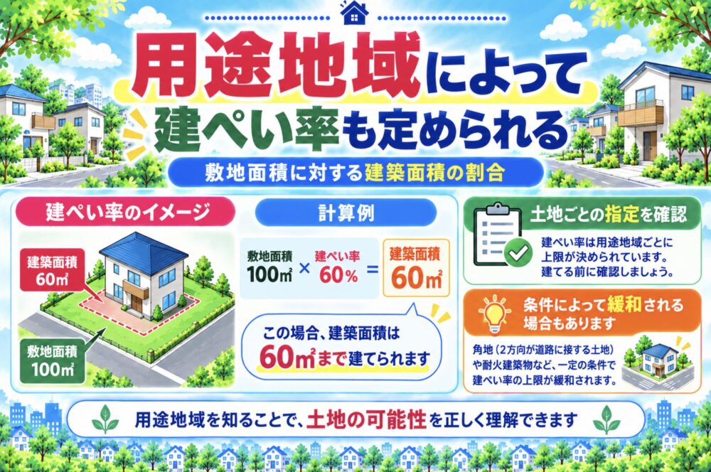 用途地域によって建ぺい率も定められる