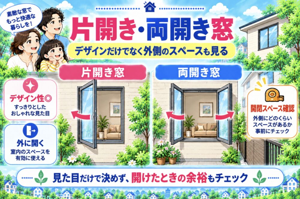 片開き・両開き窓|デザインだけでなく外側のスペースも見る